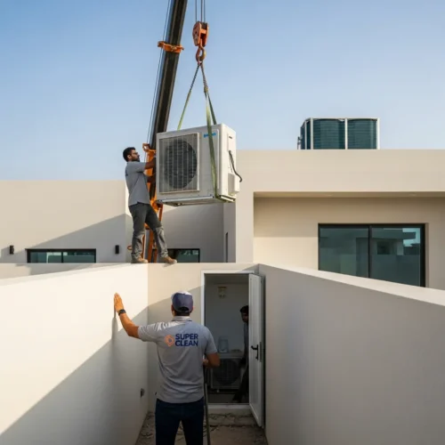 شركة تنظيف مكيفات الروضة 4 نقل المكيفات الى السطج بالروضة بجدة